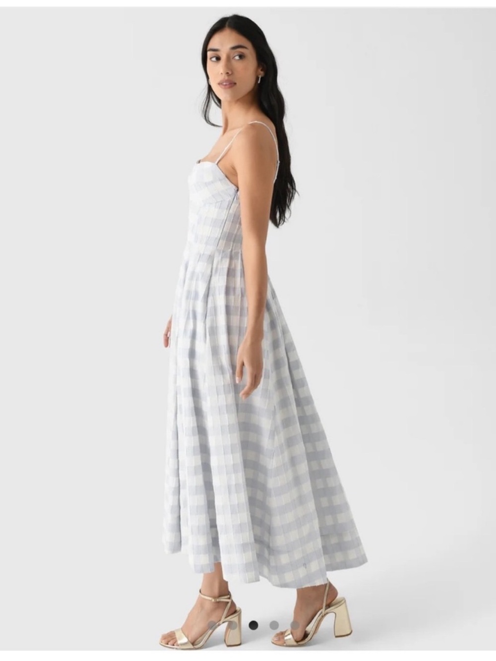 Caroline Constas 🔥 Blue White Shadow Check Cotton Pleated Maxi SunDress size XS - Picture 2 of 5